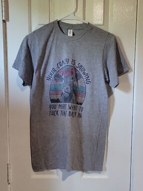 Tultex Gray Graphic Crew Neck Tee with Cow Illustration